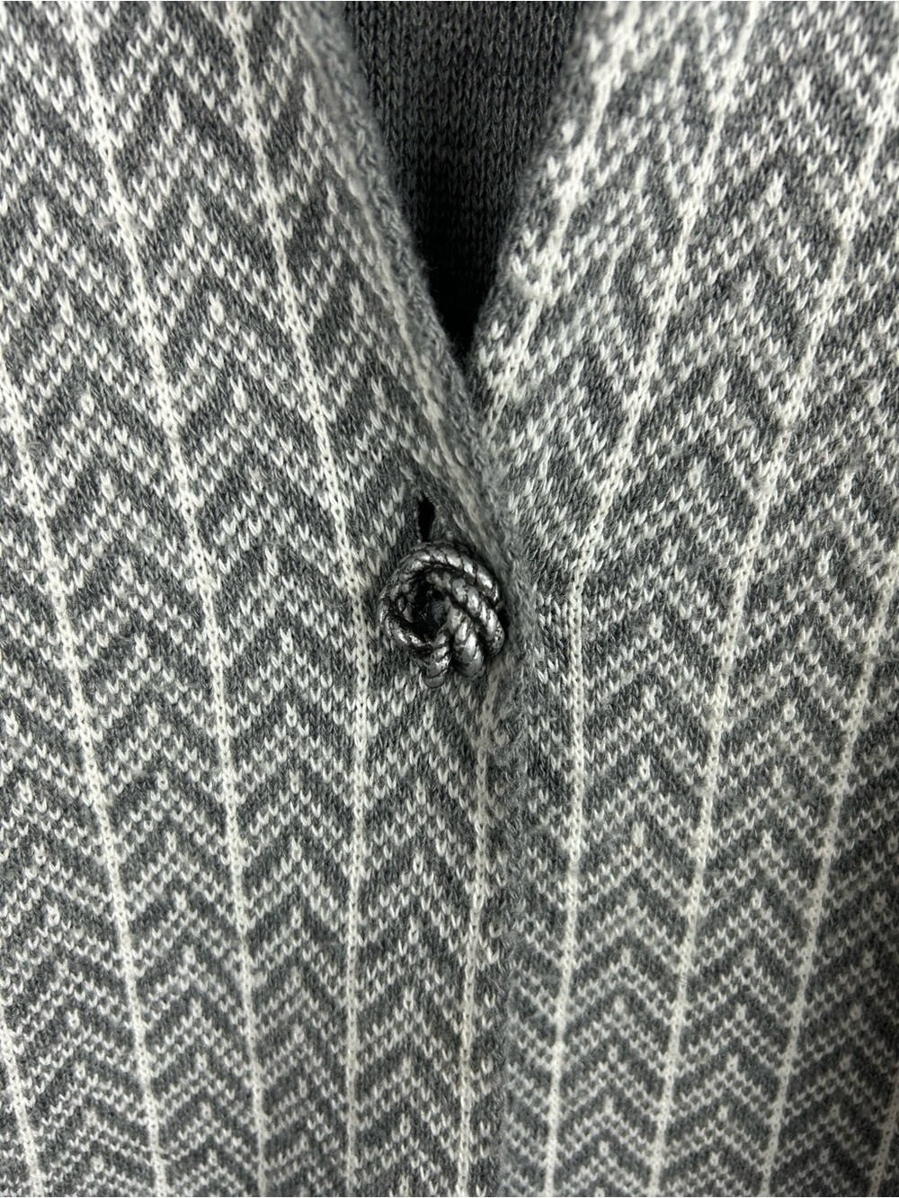 Bianca G Made in Italy Gray Wool Blend Chevron Knit Cardigan Sweater M - Picture 2 of 6
